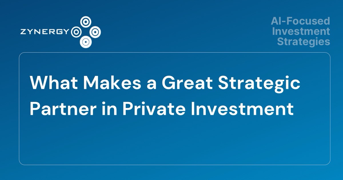 img 3656 In private investment—whether in private equity, direct deals, family office co-investment, or boutique venture—capital alone is no longer sufficient. What distinguishes the most effective players is strategic partnership: capital coupled with domain expertise, access, operational support, and alignment. At Zynergy, the definition of a great strategic partner marries AI‑enhanced intelligence, operator‑led execution, and capital discipline to serve families, innovators, and emerging fund managers.